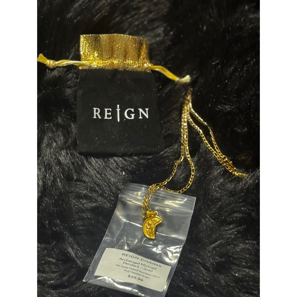 Reign Chains Archangel Michael Pendant 18K Gold Plated Stainless Steel Necklace - Picture 2 of 3